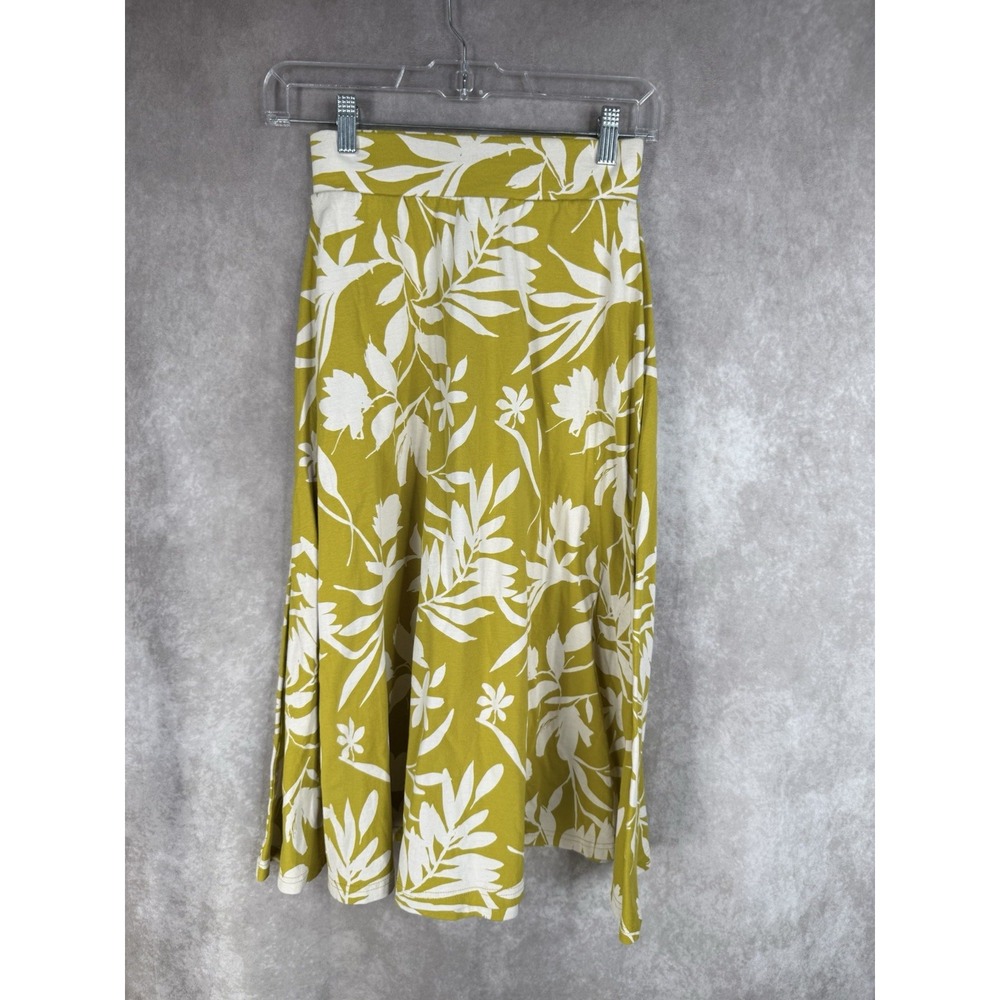 Pact Organic Cotton Fit & Flare Midi Tropical Skirt In Yellow Women's Size XXS